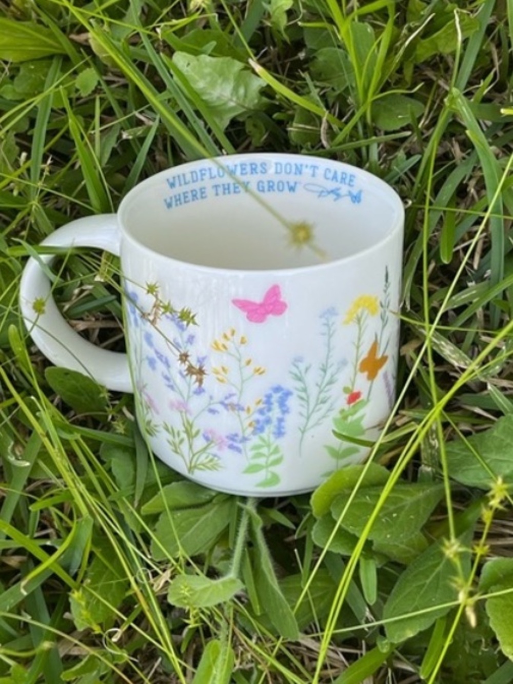 White Floral Wildflower Mug with Butterfly Accents